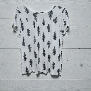 LOFT Short Sleeve Top with Green Paisley on White